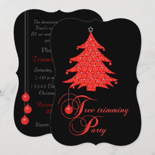 Trim The Christmas Tree Red Lace Party Invitation