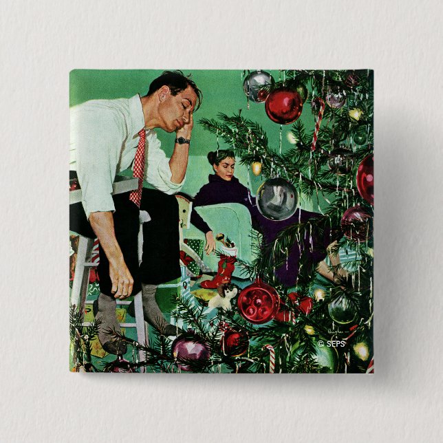 Trimming the Tree 15 Cm Square Badge (Front)