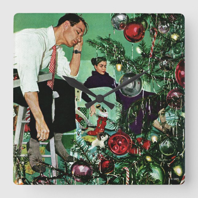 Trimming the Tree Square Wall Clock (Front)