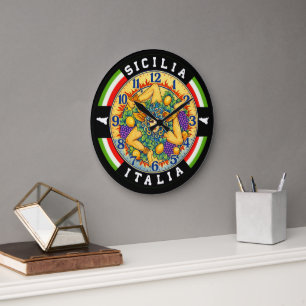Trinacria Sicilia Italia  Large Clock