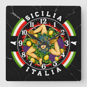 Trinacria Sicilia Italia Square Wall Clock
