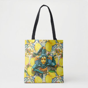 Trinacria Sicily Medusa Italy Pride Lemon Tile Tote Bag