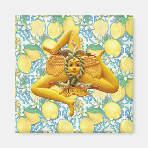 Trinacria Sicily Sicilian Italian Pride Lemon Blue Magnet