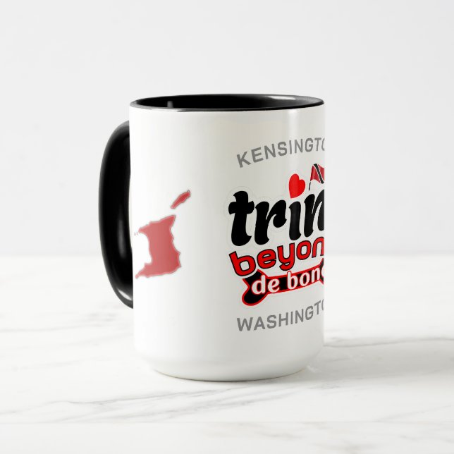 Trini Beyond de Bone Map and Name WHITE Mug (Front Left)