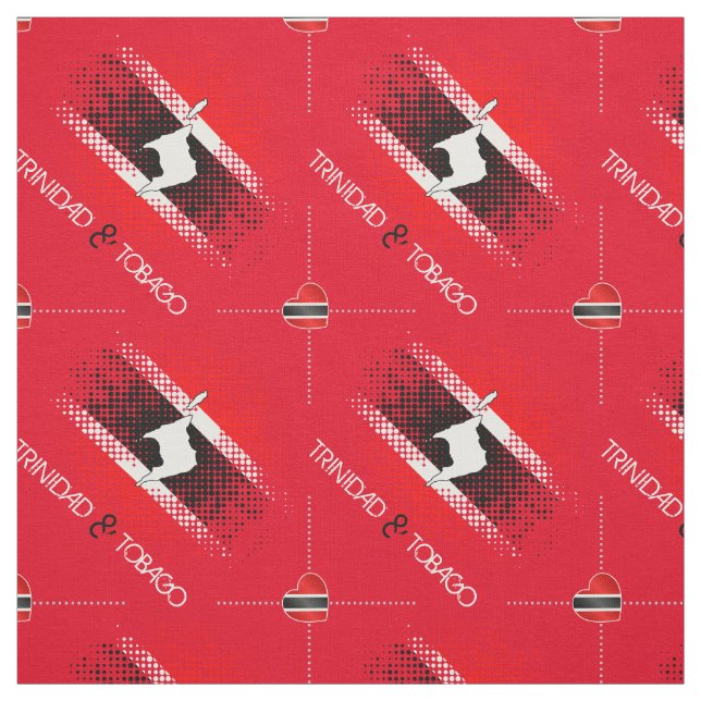 Trinidad and Tobago Dot Pattern Heart Flag on Red Fabric (Swatch)