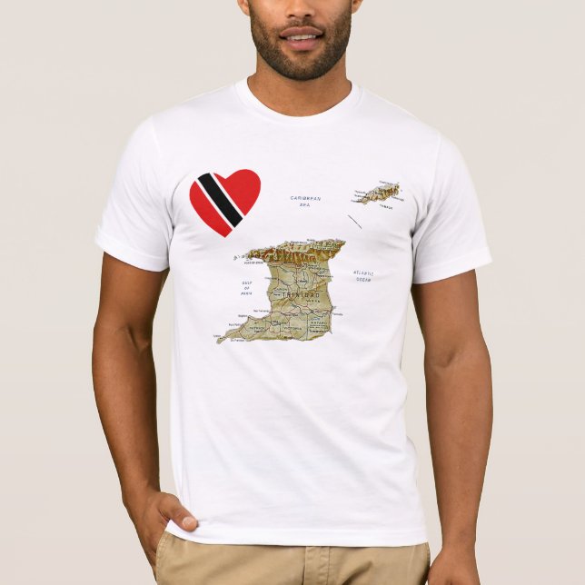 Trinidad and Tobago Flag Heart and Map T-Shirt (Front)