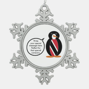 Trinidad and Tobago Flag Talking Ms. Penguin Snowflake Pewter Christmas Ornament