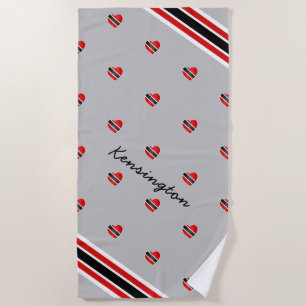 Trinidad and Tobago Heart Flag with Name on GREY Beach Towel