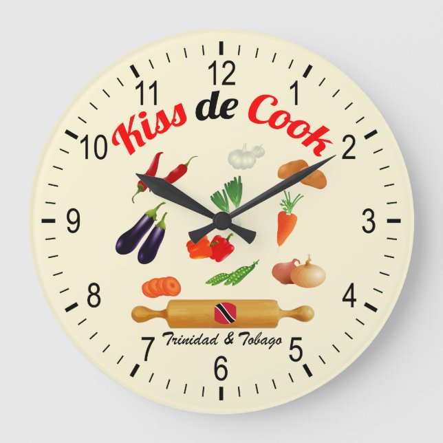 Trinidad and Tobago Kiss The Cook Food Large Clock (Front)