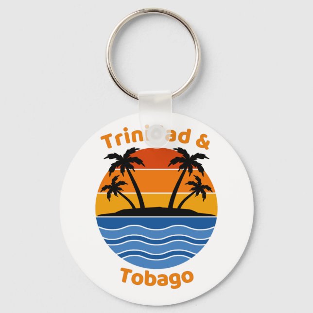 Trinidad and Tobago Retro Sunset  Key Ring (Front)