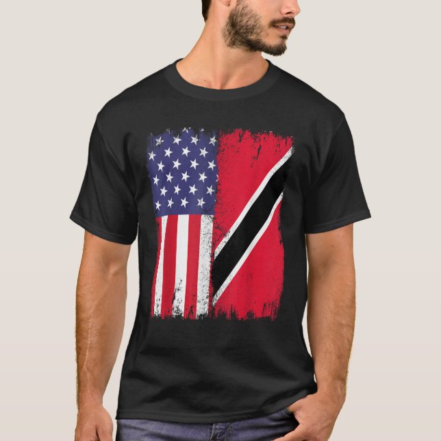 Trinidad And Tobago Trini Roots Half USA Trinidad  T-Shirt (Front)