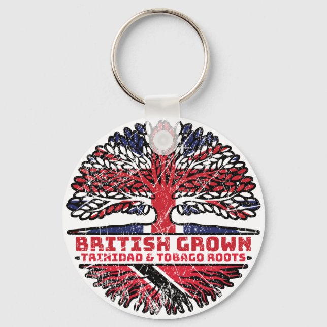 Trinidad and Tobago Uk United Kingdom British Tree Key Ring (Front)