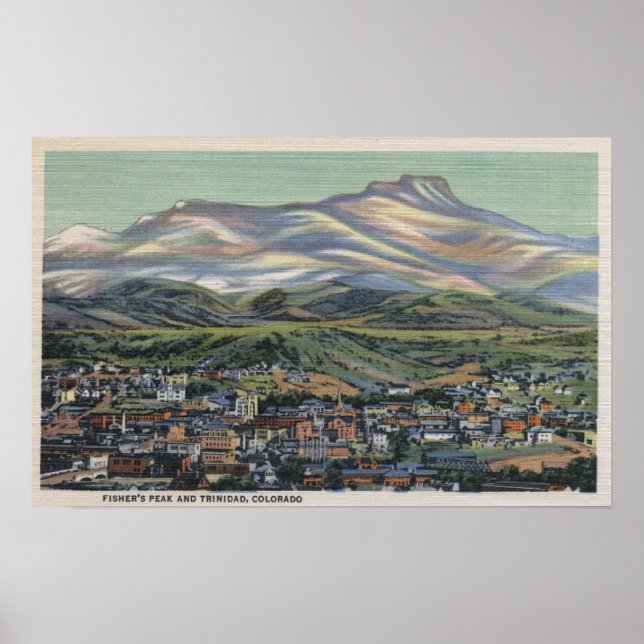 Trinidad, Colorado - Fisher's Peak and City Poster (Front)