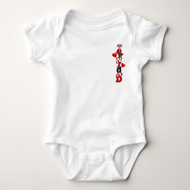 Trinidad in Stylised Text Graphic with Hearts Baby Bodysuit (Front)