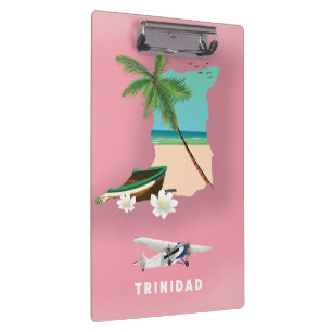Trinidad map illustrated travel poster. clipboard
