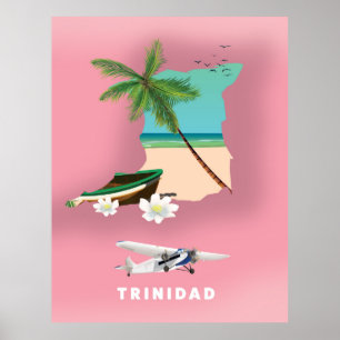 Trinidad map illustrated travel poster. poster