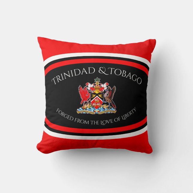 Trinidad & Tobago Coat of Arms Red Dot Pattern Cushion (Front)