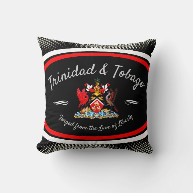Trinidad & Tobago Coat of Arms White Dot Pattern Cushion (Front)