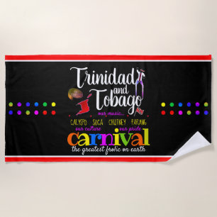 Trinidad & Tobago Culture Pride Carnival - BLACK Beach Towel