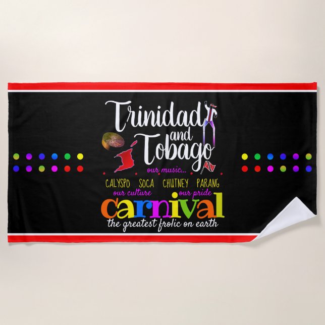Trinidad & Tobago Culture Pride Carnival - BLACK Beach Towel (Front)