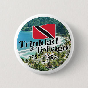 "Trinidad & Tobago Est. 1962" Beach With Flag 6 Cm Round Badge