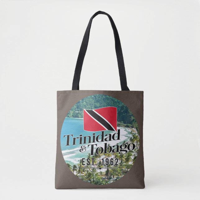 "Trinidad & Tobago Est. 1962" Beach With Flag Tote Bag (Front)