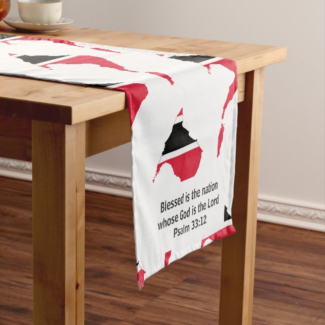 TRINIDAD & TOBAGO Flag Christian Scripture Short Table Runner (In Situ)