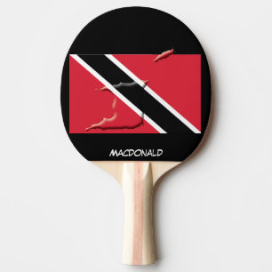 TRINIDAD TOBAGO FLAG & MAP Personalised BLACK Ping Pong Paddle