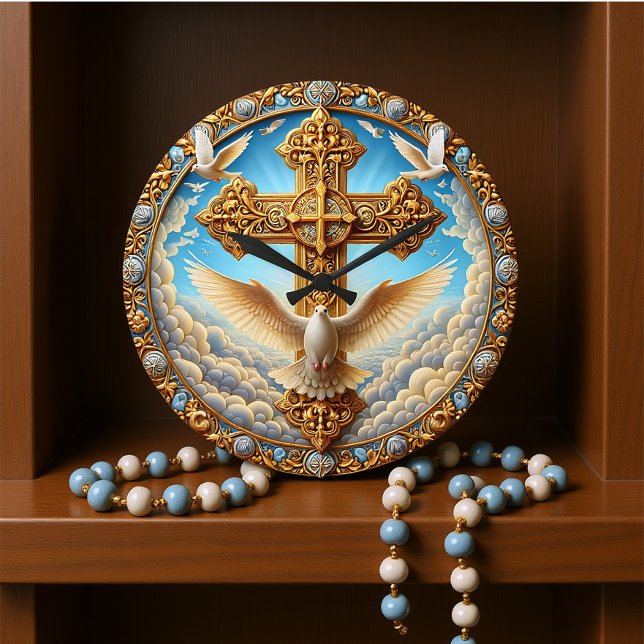 Trinity Dove Cross Golden Wall Large Clock (Creator Uploaded)