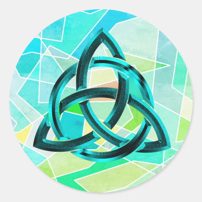 Trinity Knot Celtic Geometric Blue Metal Glitter Classic Round Sticker (Front)