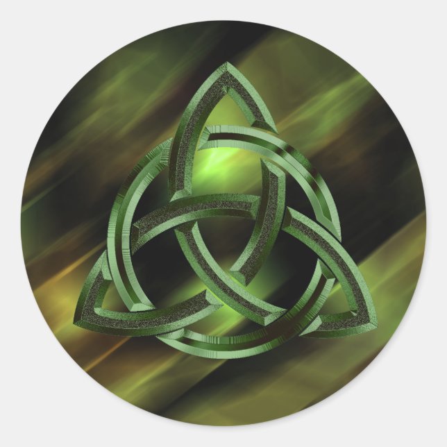 Trinity Knot Celtic Green Metal Glitter Classic Round Sticker (Front)