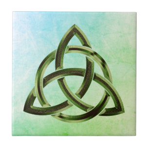 Trinity Knot Celtic Watercolor Green Metal Circled Tile