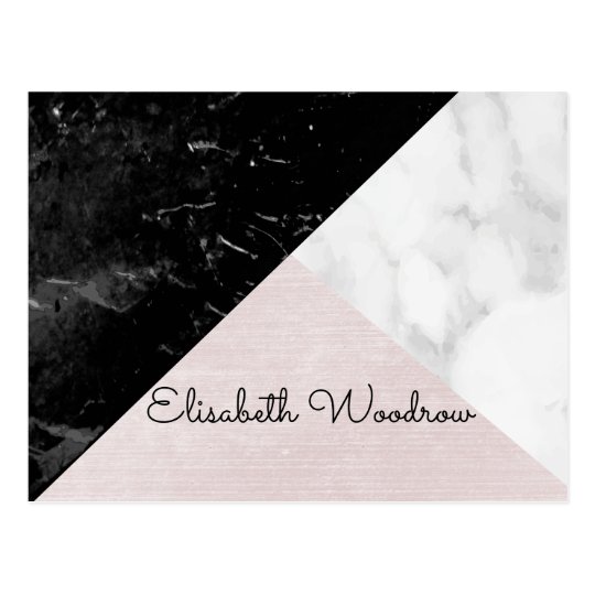 Trio Black, White Marble Pink Silk Geometric Postcard