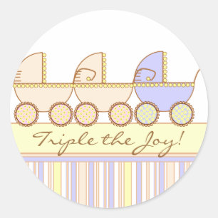 Trio Carriage Triplet Girl and Boy Sticker