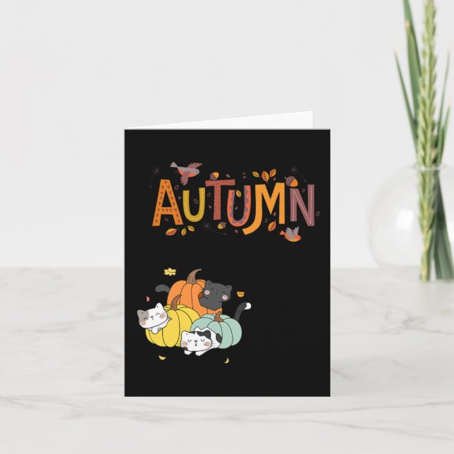 Trio Cute Pumpkin Cats Hello Fall Autumn Funny  Card (Front)