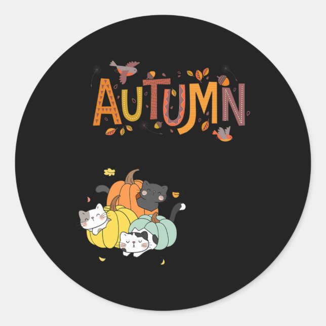 Trio Cute Pumpkin Cats Hello Fall Autumn Funny  Classic Round Sticker (Front)