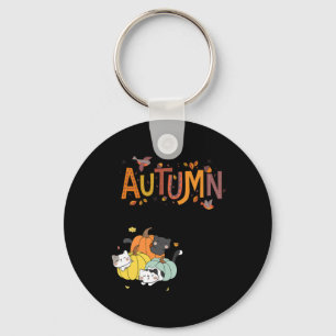 Trio Cute Pumpkin Cats Hello Fall Autumn Funny  Key Ring