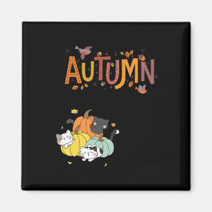 Trio Cute Pumpkin Cats Hello Fall Autumn Funny  Magnet