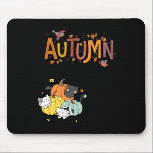 Trio Cute Pumpkin Cats Hello Fall Autumn Funny Mouse Pad