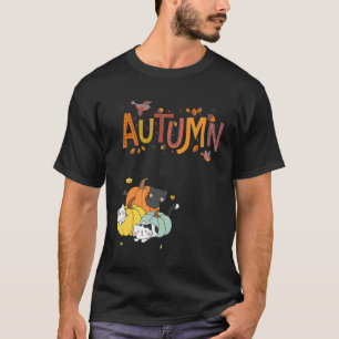 Trio Cute Pumpkin Cats Hello Fall Autumn Funny T-Shirt