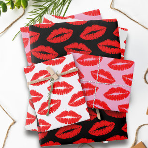 Trio Lipstick Kiss Pattern Wrapping Paper Sheets