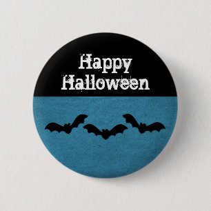 Trio of Bats Halloween Button, Dark Blue 6 Cm Round Badge