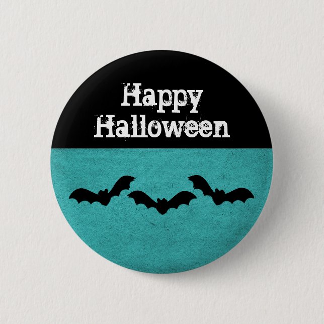 Trio of Bats Halloween Button, Teal 6 Cm Round Badge (Front)