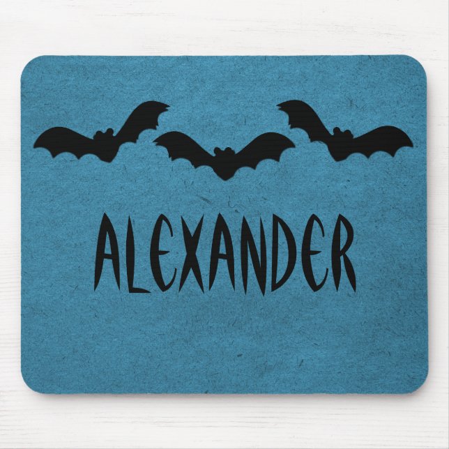 Trio of Bats Halloween Mousepad, Dark Blue Mouse Pad (Front)