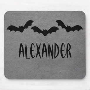 Trio of Bats Halloween Mousepad, Grey Mouse Pad