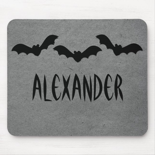 Trio of Bats Halloween Mousepad, Grey Mouse Pad (Front)