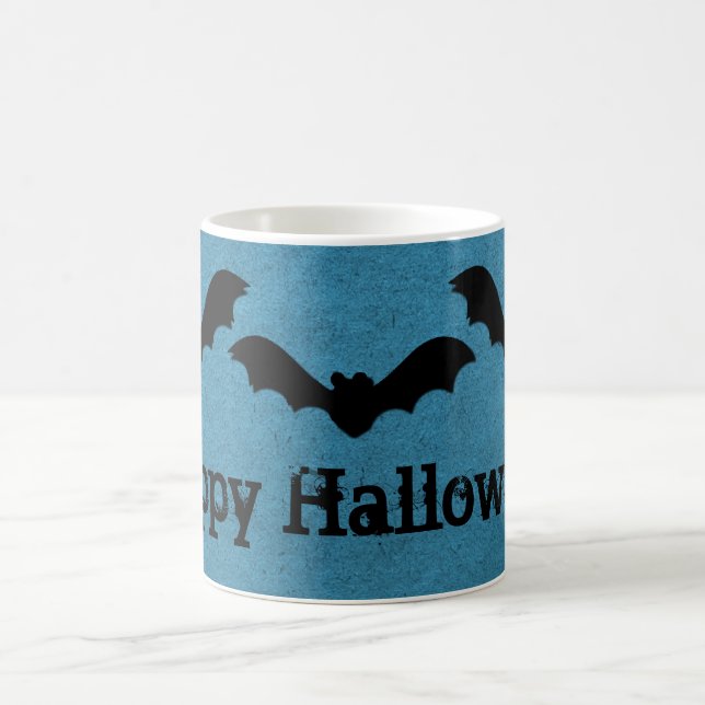 Trio of Bats Halloween Mug, Dark Blue Coffee Mug (Center)