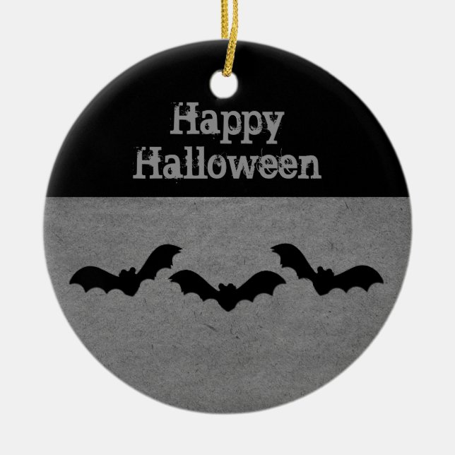 Trio of Bats Halloween Ornament, Grey Ceramic Ornament (Front)