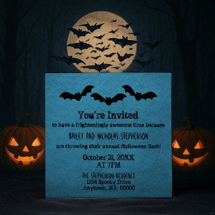 Trio of Bats Halloween Party Invite, Dark Blue Invitation