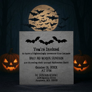 Trio of Bats Halloween Party Invite, Grey Invitation